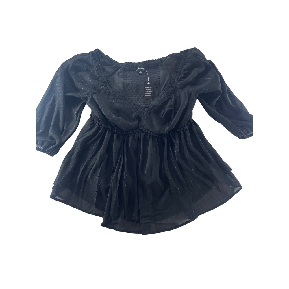 Torrid Women's Size 00 Black Metallic Long Sleeve Babydoll Top Blouse‎ Plus